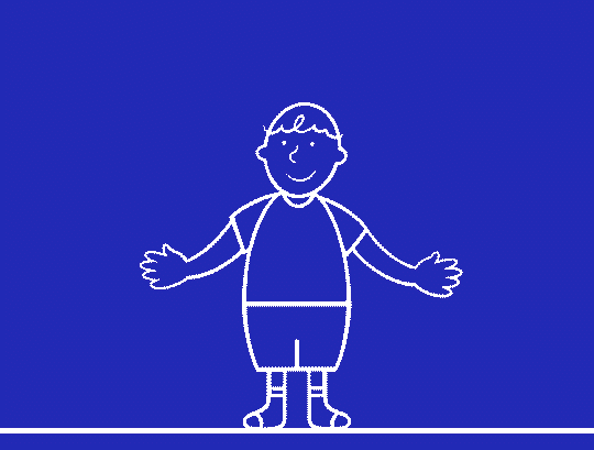 Geanimeerde GIF van een persoon die een sprong maakt in een stervorm (jumping jack).