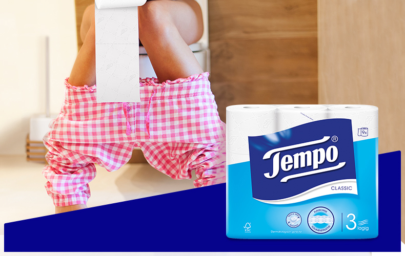 Tempo Toilettenpapier im neuen Design.