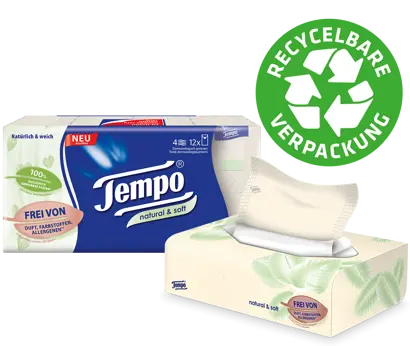 Tempo natural & soft Taschentücher – sanft zur Haut und naturnah