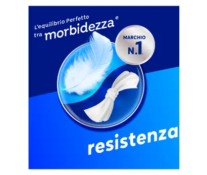 Un logo Tempo blu con una piuma e un fazzoletto annodato, che evidenzia la morbidezza e la resistenza dei fazzoletti Tempo.