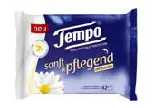 Tempo feuchte Toilettentücher „sanft & pflegend“ mit Kamille und sanfter Pflegeformel.