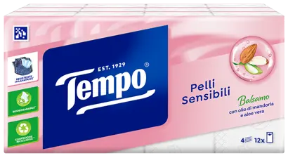 Immagine frontale della fazzoletti Tempo Pelli Sensibili con design rosa